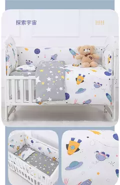 Imagem do Universo Espaço Algodão cama do bebê Set, Crib Roupa de cama, Kids 'Bedroom Decor, Baby Girl and Boy's Crib, Bed Bumper, Bedsheet and Pillow, 6PCs