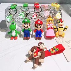 Super mario 3d dos desenhos animados chaveiro mario bros luigi sapo yoshi bowser figura de ação modelo pvc saco dos desenhos animados boneca pingente brinquedos presente