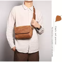 Bolsa de ombro retrô de couro genuíno masculina, grande capacidade, bolsa transversal diagonal, bolsa pequena para iPad, cavalo louco - loja online