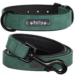 Coleira de couro personalizada para cães, coleira e coleira para animais de estimação, conjunto de coleira de couro durável para cães pequenos, médios e grandes - loja online