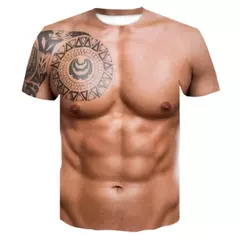 Imagem do Camiseta masculina estampada em 3D, manga curta, roupa de rua, respirável, top grande com o pescoço, padrão muscular divertido, verão, nova