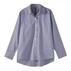 Blusa listrada clássica feminina, manga longa com lanterna, gola alta, top solto, primavera, outono