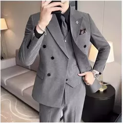 Vestido de smoking de casamento de três peças para homens, terno de negócios, social, cor sólida, trespassado, noivo, moda, jaqueta, calça, colete, novo na internet