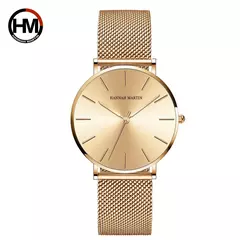 Relógio de mulheres hannah martin japão movimento de quartzo simples à prova d' água ouro rosa malha de aço inoxidável relógio de senhoras relogio feminino - comprar online