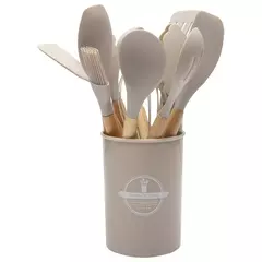 Conjunto De Utensílio De Cozinha Resistente Ao Calor, Kit De Ferramentas De Cozinha, Cabo De Madeira, Panelas, Espátula, Colher, Escova, Batedor, Suprimentos, 12Pcs - Wolf Magazine