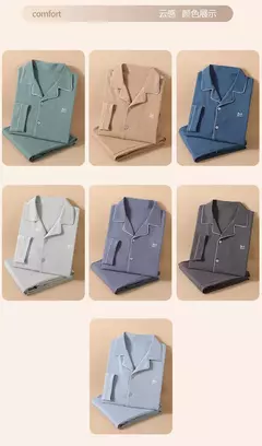 Pijama masculino de manga comprida de algodão puro, conjunto de loungewear masculino verão, roupa noturna gent, nova marca de moda primavera e outono - comprar online