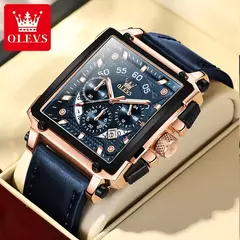 Imagem do Olevs marca superior masculino relógios quadrado relógio de quartzo para homens pulseira de couro à prova dwaterproof água esporte relógio masculino relogio masculino