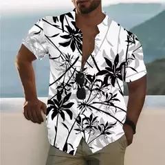 Camisa Havaiana Masculina com Estampa 3D de Coqueiro, Camisa Praia Confortável, Top Manga Curta, Moda Casual, S-6XL - loja online