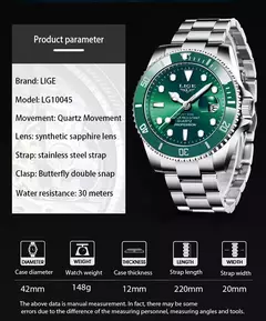 LIGE-Relógio Masculino Impermeável Esporte, Relógio Quartzo, Relógio de Data, 30ATM, Top Brand, Moda Luxo, Mergulhador - Wolf Magazine