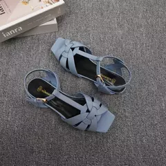 Sandálias boca de peixe com dedos abertos para mulheres, sapatos de couro luxuoso, fivela de metal, moda grande, 35-44