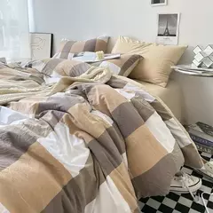 Conjunto de roupa de cama de algodão lavado, listrado, grade, lençol minimalista, consolador, capa de edredão rainha, duplo para meninos e meninas - comprar online