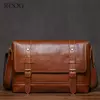 ROOG-Maleta de couro genuíno, bolsa mensageiro de luxo masculina, estilingue de ombro vintage, tiracolo para iPad 12.9 ", alta qualidade