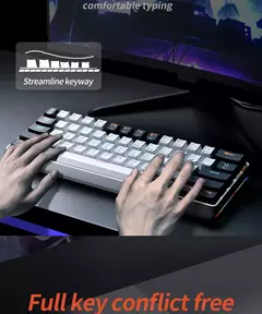 MUCAI-MK61 USB Teclado Mecânico Gaming, Interruptor Vermelho, RGB Backlit, Hot Swappable, 61 Chaves, Com Fio, Cabo Destacável - comprar online