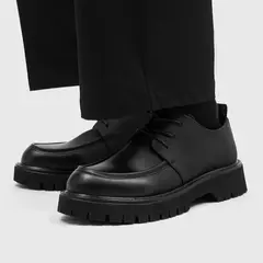 Sapatos casuais de couro grande para homens, plataforma preta original, fundo grosso, sapatos de cavalheiro, sapatos de segurança ao ar livre - comprar online