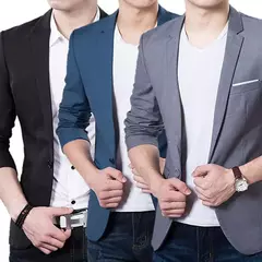 Fato de blazer fino masculino, manga comprida, bolsos, um botão, lapela, casual, festa formal, masculino, outono, parte superior
