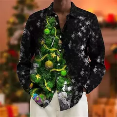Camiseta masculina de manga comprida de árvore de Natal, estampada em todo o lado, gráfico floco de neve, camisas casuais, blusa de Natal, plus size - Wolf Magazine