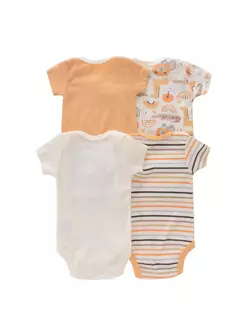 Recém-nascido manga curta em torno do pescoço macacão, onesies para bebês meninos e meninas, desenhos animados flores animais impressão, roupas infantis, 4pcs - loja online