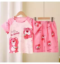Novo verão crianças pijamas conjunto de 2 peças roupas de ar condicionado para meninos meninas bebê manga curta roupas para casa na moda na internet