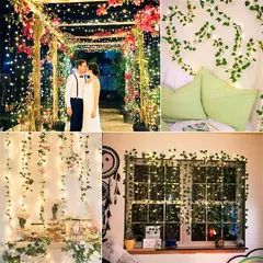 Green Leaf Ivy Vine com luzes LED String, Guirlanda para casa, Decoração do quarto, Wedding Glowing, Planta artificial, 2m