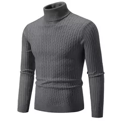 Suéter de gola alta masculino, pulôver monocromático, de malha, quente, casual, gola alta, suéter, lã, inverno, tops ao ar livre, novo