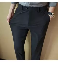 Calça elástica de seda gelada masculina, alta qualidade, respirável, casual, de negócios, escritório, social, primavera, verão, 2022