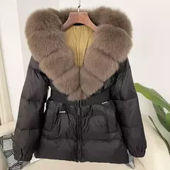 Oftbuy 2024 jaqueta de inverno feminina gola de pele de raposa natural real com capuz grosso quente 90% pato branco para baixo casaco feminino streetwear casual - Wolf Magazine