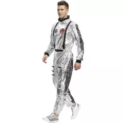 Imagem do Halloween natal prata spaceman masculino feminino espaço terno adulto crianças astronauta traje festa de família vestir-se presente aniversário