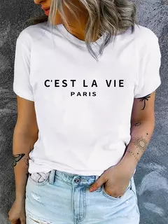 T-shirt de manga curta para mulher, t-shirt casual com gola redonda, estampado paris, roupa de primavera e verão - comprar online
