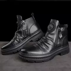 Botas de couro casuais masculinas, Sapatos antiderrapantes confortáveis, Absorção de choque resistente ao desgaste, Sapatos de caminhada masculinos - loja online