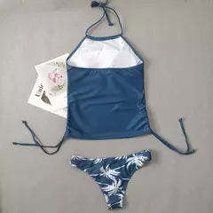 Imagem do Conjunto de tankini amarrado monocromático feminino, maiô halter, maiô sexy, maiô de praia sem costas, biquíni verão, 2024