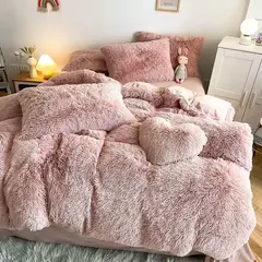 Imagem do Conjunto de cama luxuoso preto macio, capa de edredão Shaggy, 2 fronhas, zíper, veludo macio, 3pcs