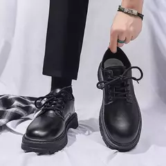 Sapato casual de couro masculino, sola grossa, com renda, dedo do pé redondo, antiderrapante, conforto ao ar livre, estilo britânico, formal, estudante - comprar online
