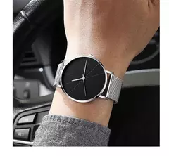 Homens de aço inoxidável quartzo relógio de pulso, prata pulseira relógios, malha cinto, calendário, negócio, luxo, moda - comprar online