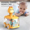 Press Gear Car Toy para crianças, puxar, puzzle inercial, animais, menino