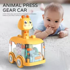 Press Gear Car Toy para crianças, puxar, puzzle inercial, animais, menino