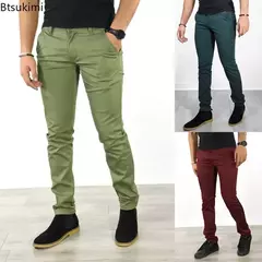 Calça casual diária monocromática masculina, de escritório, empresarial, fina, longa, alta qualidade, reta, social, masculina, nova moda - comprar online