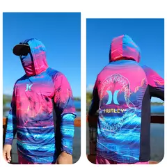 UPF 50 + proteção solar dos homens Hoodie, painéis laterais respiráveis, máscara facial respirável, manga comprida, SPF, ao ar livre, caminhadas camisas na internet
