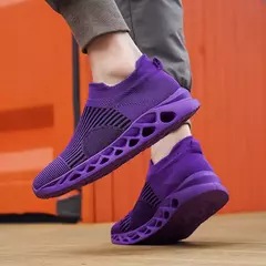Imagem do Tênis de corrida respirável para homens e mulheres, tênis de slip-on, tênis de meias, meias roxas, calçados esportivos, tamanho grande, 48, moda, 2024