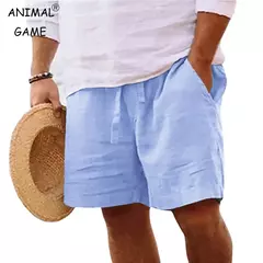 Novo algodão dos homens cor sólida curto leve calças de ginásio linho praia shorts masculino jogging esporte grande curto homme - Wolf Magazine
