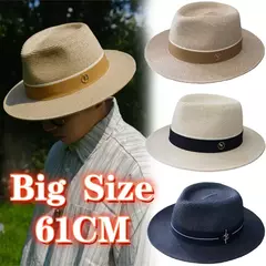 Chapéu Sol Praia Aba Larga para Homens e Mulheres, Fedora Proteção UV, Chapéu Panamá de Palha Suave, Designer Sênior, Tamanho Grande, Verão, 61cm