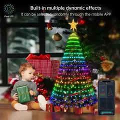Árvore de natal inteligente toppers luzes app diy imagem led rgb luz da corda controle bluetooth led estrela corda cachoeira natal - comprar online