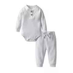 Conjunto de roupas para bebê recém-nascido menino e menina, feito de algodão, com nervuras, manga longa, bodysuit e calça, cor sólida na internet