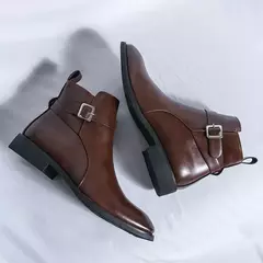 Botas altas de luxo masculinas, botas marrons de motocicleta, moda plataforma, botas masculinas, sapatos de couro casuais, alta qualidade - loja online