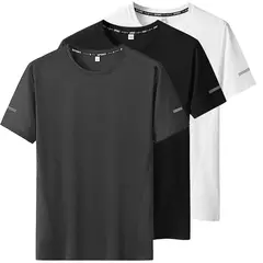Homens de secagem rápida extragrande em torno do pescoço camiseta de manga curta, verão camisetas esportivas, fitness correndo t-shirt, plus size, 6XL, 7XL, 3pcs - loja online