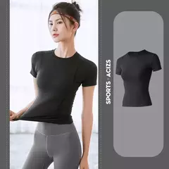 Camisa de manga curta sem costura para mulheres, camisetas esportivas, roupas de ginástica, camisa de ginástica, corrida e desgaste ativo, 2024 - loja online