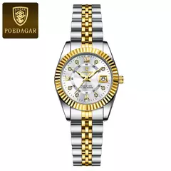 POEDAGAR-Relógio Elegante de Luxo Feminino, Impermeável, Luminoso, Encontro, senhoras, Aço Inoxidável, Quartzo, Menina