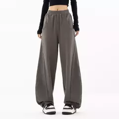 Imagem do Calça esportiva de perna larga feminina, bolsos elásticos, tubo reto, calça sanitária solta, casual, na moda, nova, S-2XL, 2024