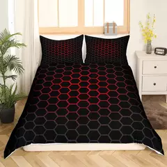 Red Glowing Polygonal Grade Padrão Conjunto de cama, 135 × 200 Duvet Cover Set Com Fronha, 260 × 220 Quilt Cover,Black Blanket Cover - comprar online