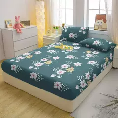 Imagem do Lençol equipado com plantas e flores impressas para quarto, lençol, roupa de cama simples e moderna, com fronhas, 1 conjunto