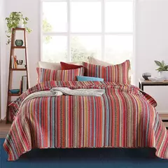 Bohemia Listrado Algodão Colcha Acolchoada para Cama, Colcha Set, Colcha de Verão Reversível, Cobertor Consolador, Cobertura de Cama Queen Size - loja online